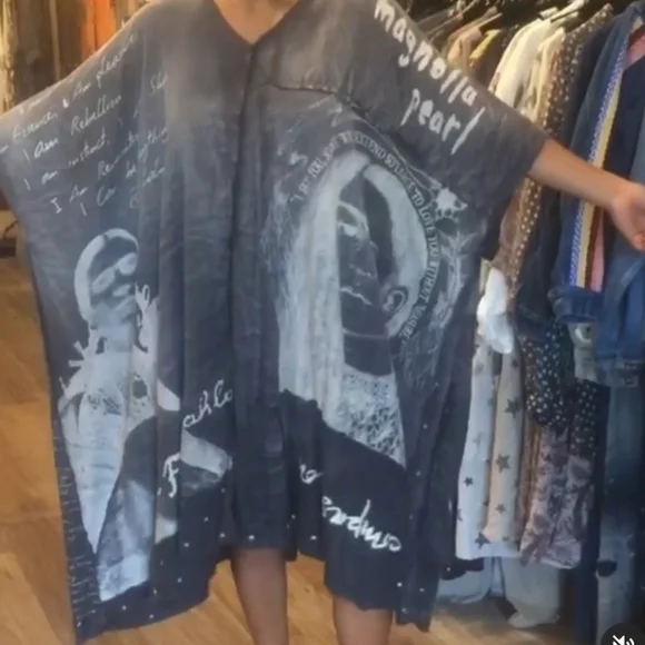 Rare Magnolia Pearl Frida Kahlo Jaya Kaftan Dress Ozzy Patchwork Artist Smock OS - Picture 7 of 17
